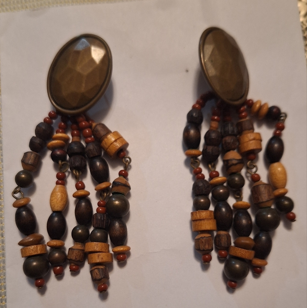 Artisan Beaded Dangle Earrings in Earthy Tones